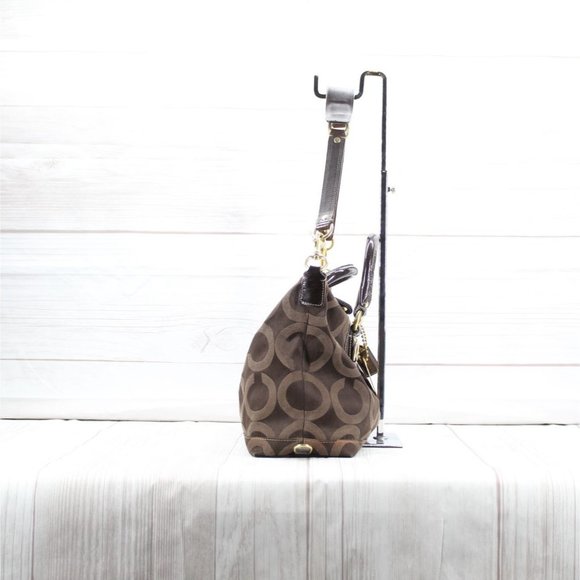 Coach Madison Sabrina Brown Op-art Convertible Satchel Signature Shoulder Bag - Picture 2 of 10